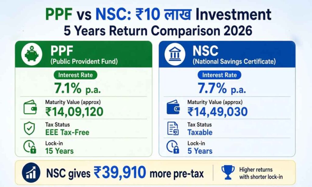 PPF vs NSC: ₹10 लाख Investment पर 5 Years में कहां मिलेगा ज्यादा Return?